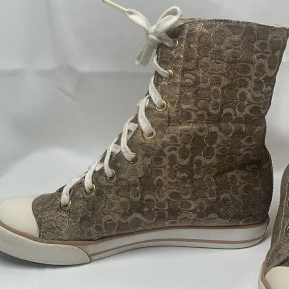 Coach Bonney Shearling Women’s Hi Top Sneakers-Metallic Rose Gold/Silver Sz 6.5 - Picture 8 of 11